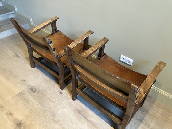 Set van 2 Spaanse brutalistische stoelen – Stoelen / fauteuils, Leather, Metal (photo 4 of 6)