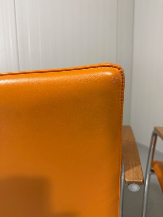 Image 1 of 4 x Leolux Freyr Stühle in orangefarbenem Leder
