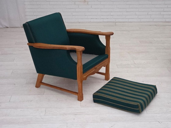 Image 1 of 1970s, Danish Armchair, Furniture Wool, Solid Oak Wood.