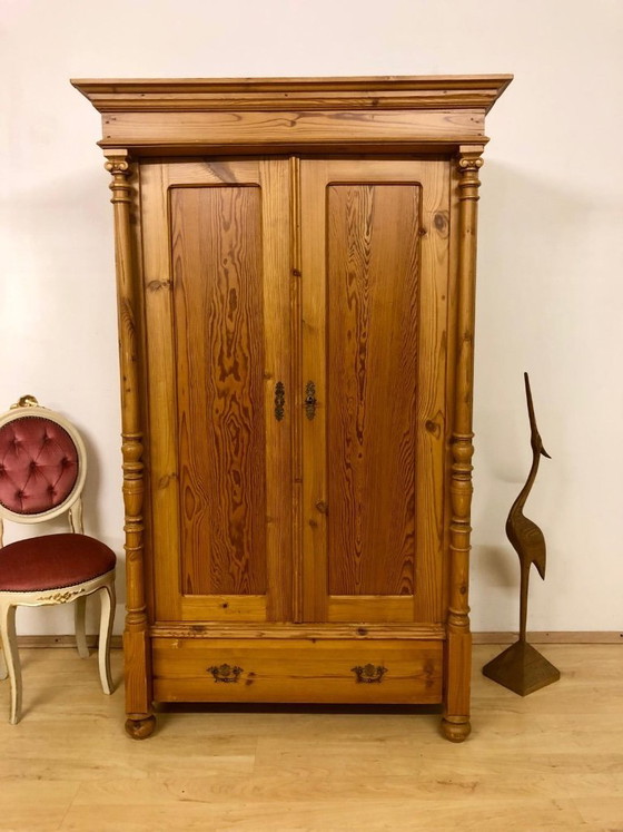 Image 1 of Softwood wardrobe, farmhouse wardrobe, antique wardrobe, Gründerzeit wardrobe, country-style wardrobe, hall wardrobe circa 1890