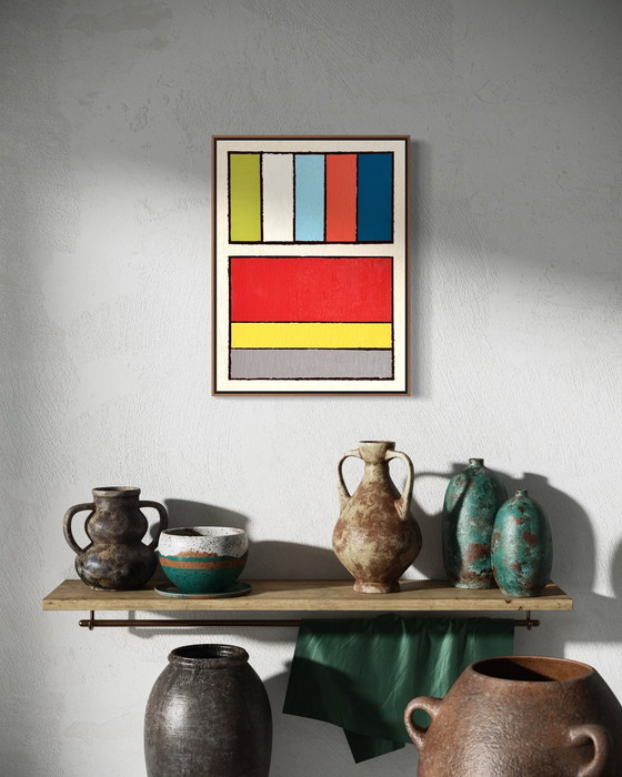 Image 1 of Shozo Hirai - Prachtig constructivistisch schilderij circa 1980