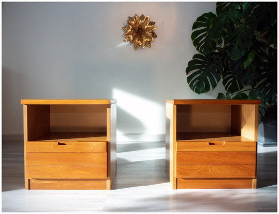 Image 1 of Coppia di comodini in olmo anni '80, design brutalista, stile chalet