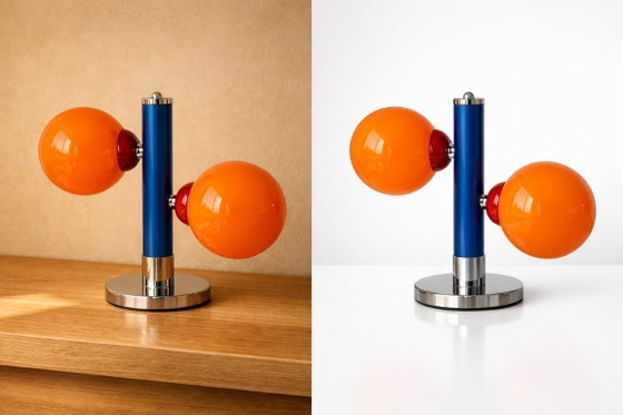 Image 1 of Lampe de table rétro spatiale orange bleu argent