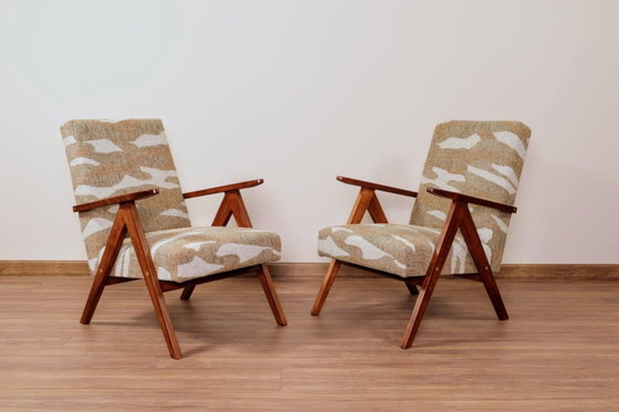 Image 1 of Modern armchair safari beige brown jacquard zig zag 