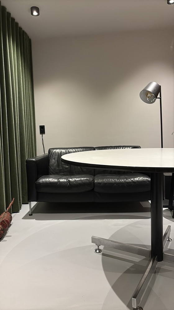 Tavolo da pranzo di design vintage | Rotondo | Bianco con base cromata | Ø 120 cm – Tavoli da pranzo, Metallo (photo 6 of 7)