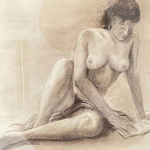 Tableau ancien. Femme allongée. 1950.