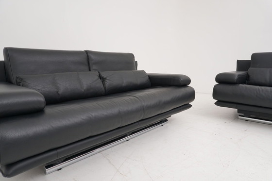 Image 1 of Rolf Benz 6500 Set Bankstel 2x Tweezitsbank Leer Zwart