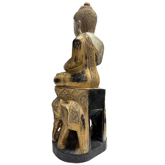 Antico Buddha birmano del XIX secolo - Legno policromo intagliato a mano - 57 cm – Sculture (photo 6 of 18)