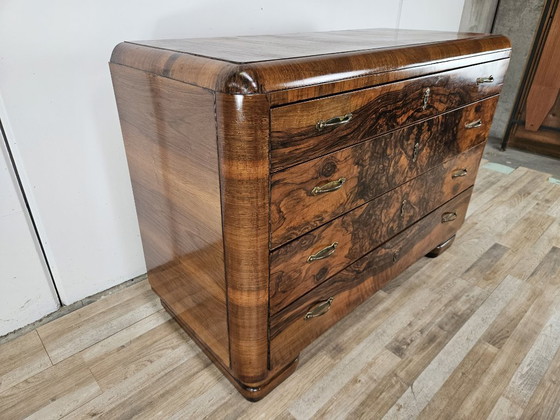 1940s Art Decò walnut chest of drawers, Wood, Brown, Klassiek (photo 3 of 24)