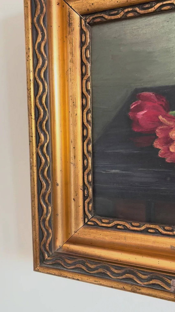 Image 1 of Vintage original flower oil painting, tulips still life art
