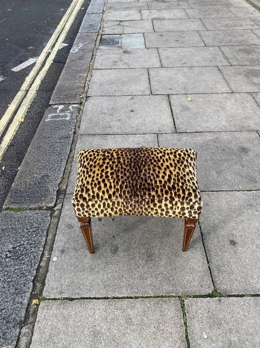 1950s Paolo Buffa Stool In Silk Velvet Cheetah By Jim Thompson Seat Italy Restored And Upholstered