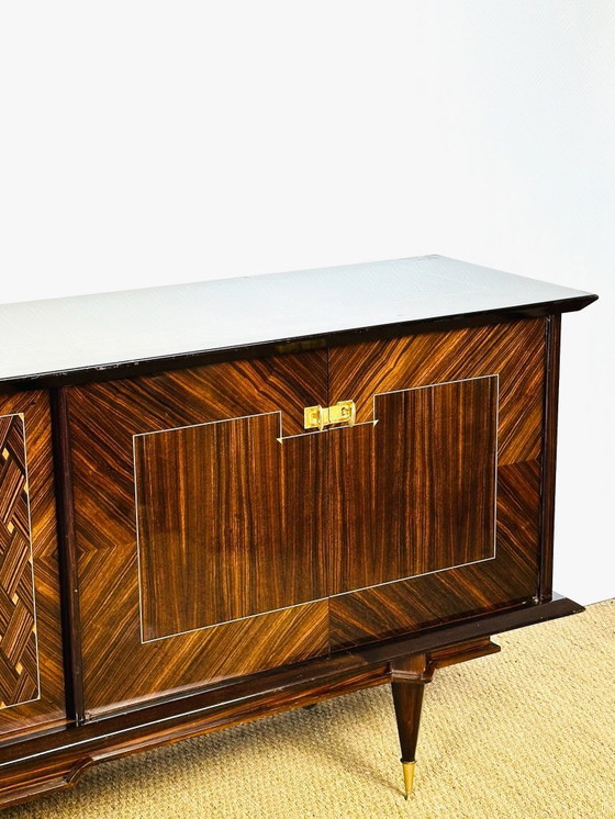 Image 1 of Lang Art Deco dressoir van Macassar ebbenhout, 1950