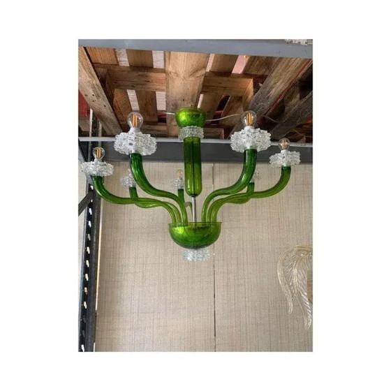 Image 1 of Groene Murano glazen kroonluchter met transparante rostrato boubeches van Simoeng