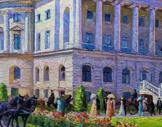 Original Oil Painting Palace Architecture Estate Outside The City – Paintings & Drawings, Canvas (photo 8 of 8)
