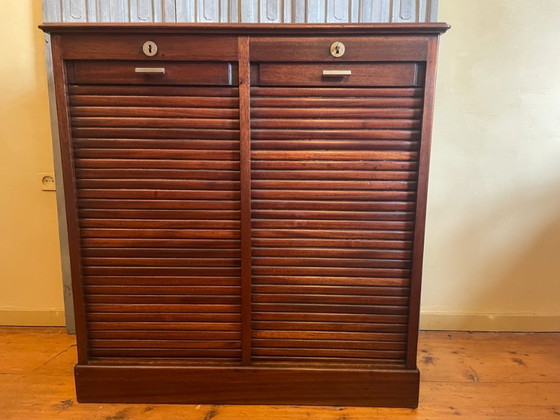 Roller shutter cabinet Filing cabinet Music cabinet Art Deco 1930 French – Storage cabinet, Aluminium (photo 15 of 15)