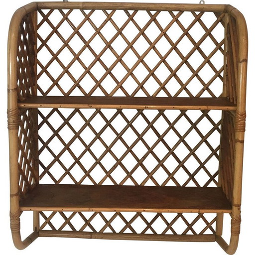 Vintage wall shelf in rattan, 1950