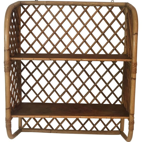 Image 1 of Vintage wall shelf in rattan, 1950