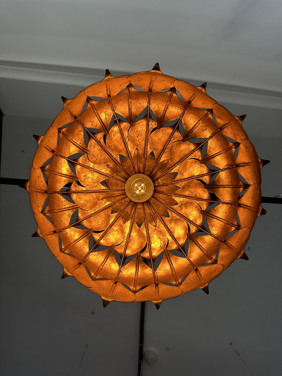 Image 1 of Gilt Toleware Ceiling Lamp, 1960s, Attributed to Hans Kögl