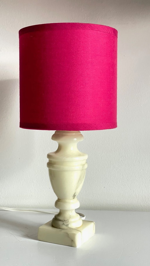 Vintage Marble and Fuchsia Fabric Lamp