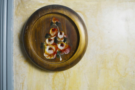 Arte floreale dipinta a mano su legno, decorazione da parete rotonda vintage, regalo per gli amanti dell'arte
