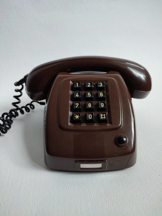 Image 1 of Phone PTT Brown Mocca Vintage Retro Pushbutton '70s Seventies