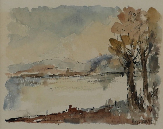 Image 1 of RAY DAVID, Autumn Landscapes. Pair of framed watercolors.