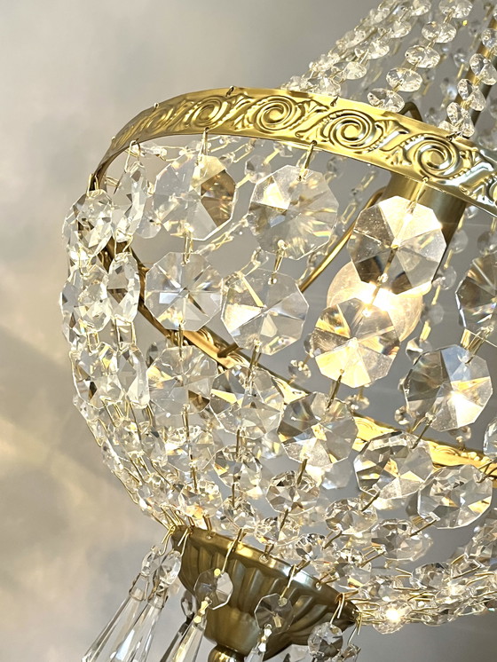 Image 1 of 2x Crystal Bag Chandelier Gold Frame Chandelier