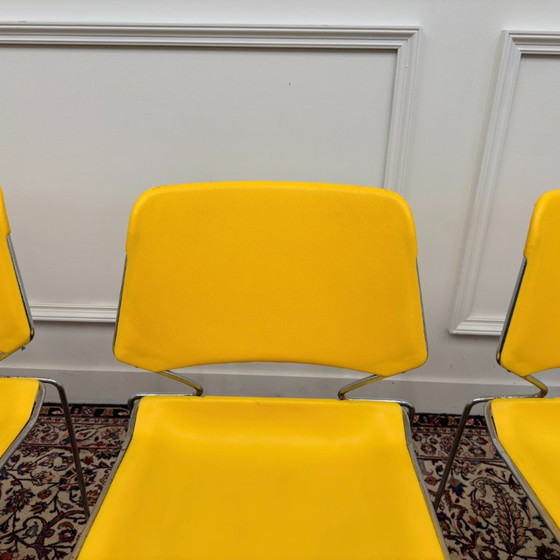 4x Sedia Vintage Gialla Matrix Krueger Di Thomas Tolleson – Sedie da pranzo, Metallo, Plastica (photo 10 of 17)