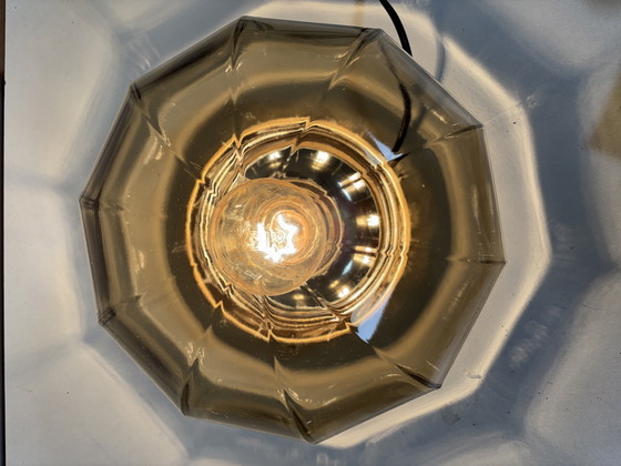Image 1 of iconic smoked glass ceiling-wall lamp German manufacturer Hillebrand geometric cut shade