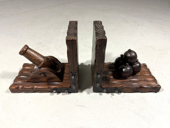 Image 1 of Spanish brutalist bookends cannon & cannonballs 1960s