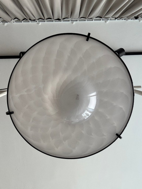 Large Vintage Italian Murano Glass Pendant Lamp – White Swirl Glass – 1970/80's (photo 5 of 12)