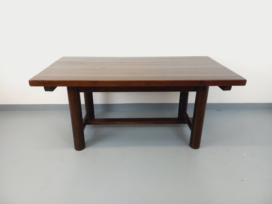Image 1 of Brutalist rectangular dining table by Georges Robert in dark pine wood from the 1950s/60s