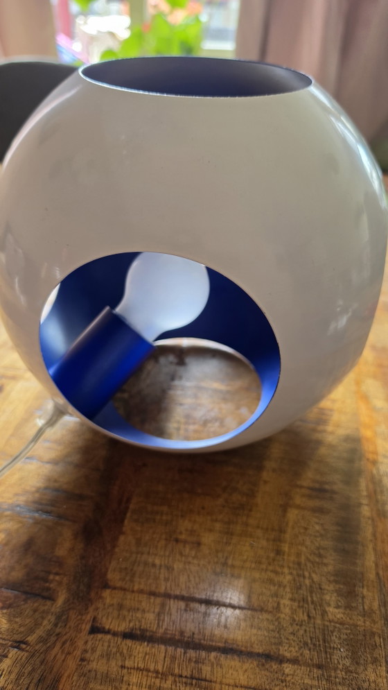 Image 1 of Lampada da tavolo vintage in metallo stile Space Age | Bianca e blu cobalto | Anni '70/'80