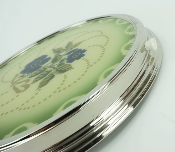 Image 1 of 1930er drehbare Tortenplatte Glas-Chrom-Tortenplatte mit Blumendekor
