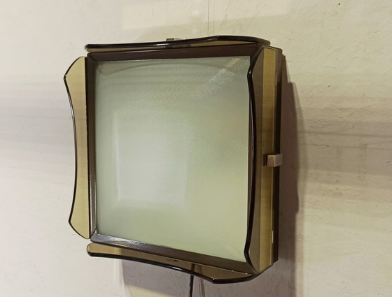 Image 1 of Vintage Italian smoked glass ceiling lamp