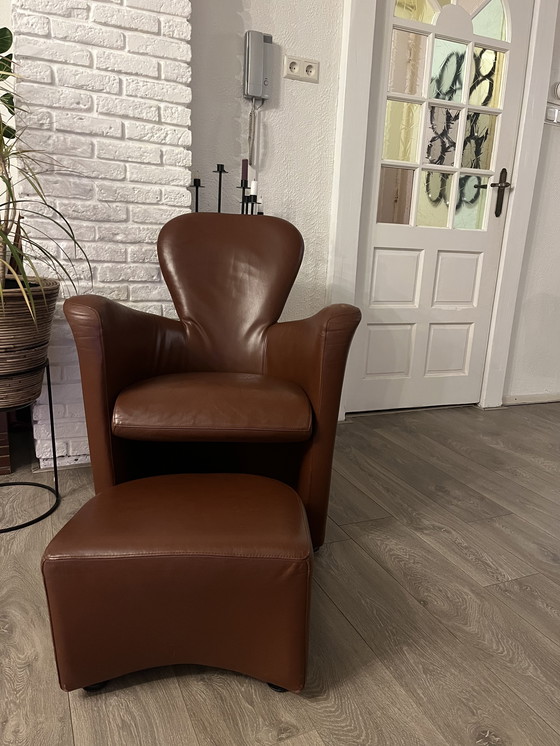 Image 1 of Anfora Leolux con pouf - design - marrone - vera pelle - castagna