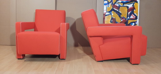 Image 1 of Cassina 2 Poltrona 637 Utrecht Nuova Mai Usata Lampo Rosso Lana 13L