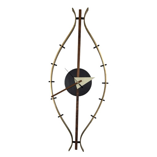Orologio da parete Mcm - A forma di occhio - Ottone e legno - Dotato di nuovo meccanismo