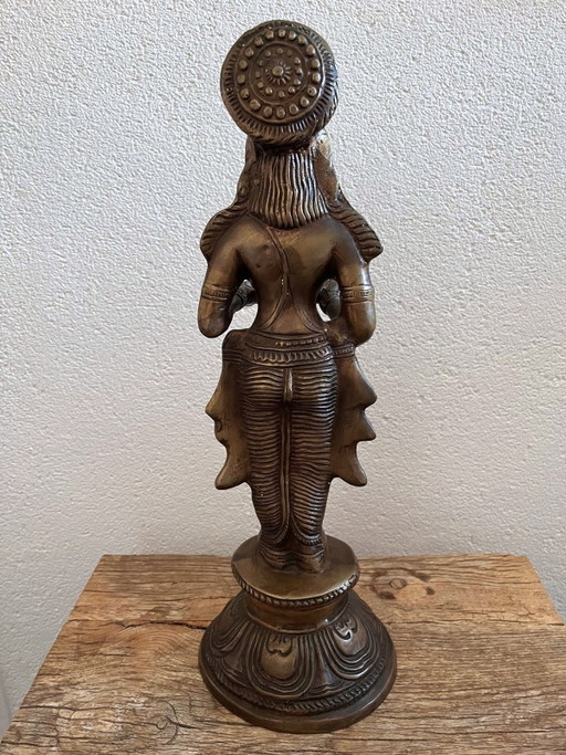Groot vintage messing Deepalakshmi-beeld / olielamp – 45 cm (3,5 kg)