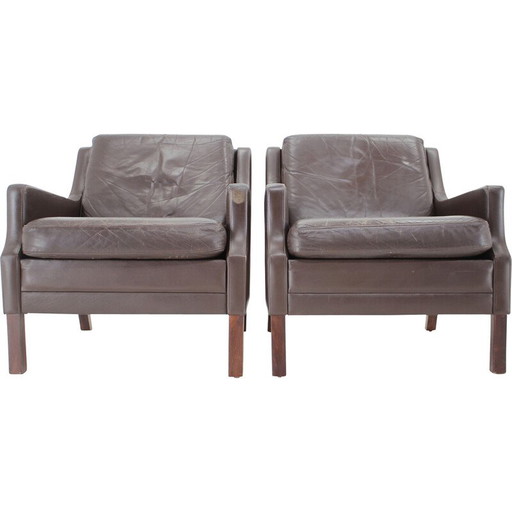 Paar vintage leren fauteuils, Denemarken 1970