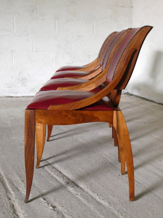 Chaises Art Déco en noyer, 1930, ensemble de 4 – Chaises de salle à manger, Art Deco (photo 5 of 6)