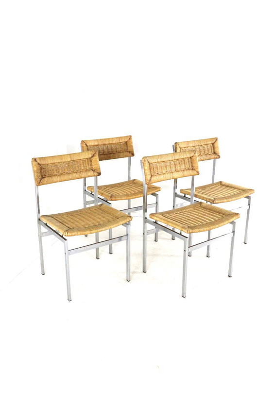 Set van 4 stoelen eetkamerstoelen metaal riet vintage – Chrome (photo 13 of 16)