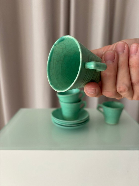 Set di 4 Tazzine e Piattini da Caffè Espresso in Ceramica Studio Verde Giada Vintage – Smaltato a Mano (photo 7 of 13)