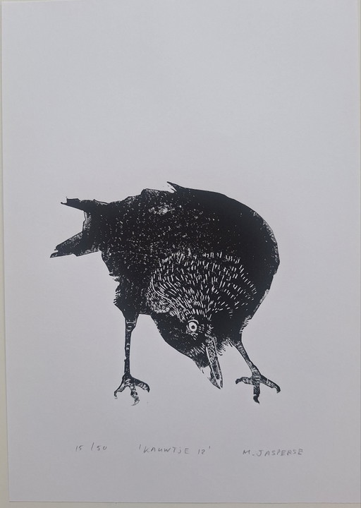 Linolschnitt Vogel / 'Kauwtje'