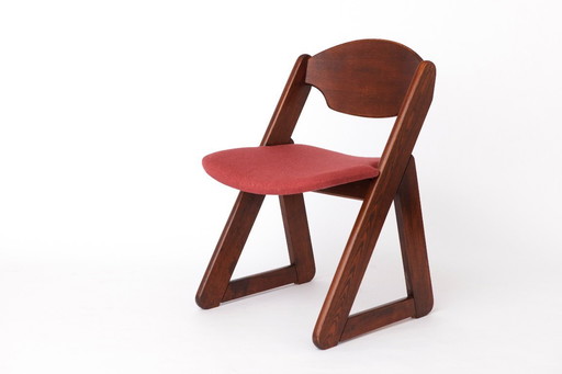 Chaise italienne vintage (1/2), années 1980, hêtre foncé, revêtement bordeaux