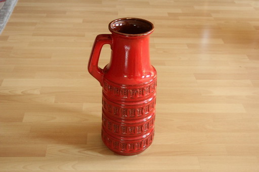 Mid - Century Scheurich floor vase - red - ceramic - tundra relief - vintage