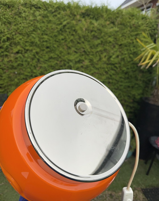 Image 1 of Lámpara de mesa grande de cristal naranja con pantalla morada y doble iluminación