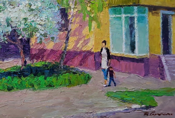 Original Oil Painting City Motif Spring Walk Around the City – Paintings & Drawings, Canvas (photo 7 of 7)