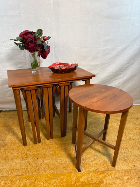 Image 1 of Mid-Century Retro Vintage Teak Nest of Tables by Poul Hundevad 1960  Iconic Danish Design • Space-Saving • Decorative & Function