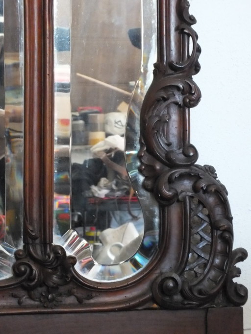 large Liberty Art Noveau wall beveled mirror with planter wood walnut years '900